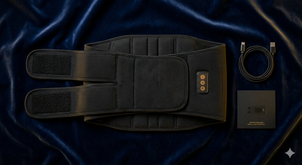DORSEUM — Flat lay premium : ceinture, câble USB-C, boîte