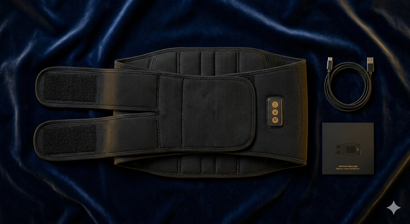 DORSEUM — Flat lay premium : ceinture, câble USB-C, boîte